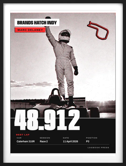 A Brands Hatch photo poster in a black frame